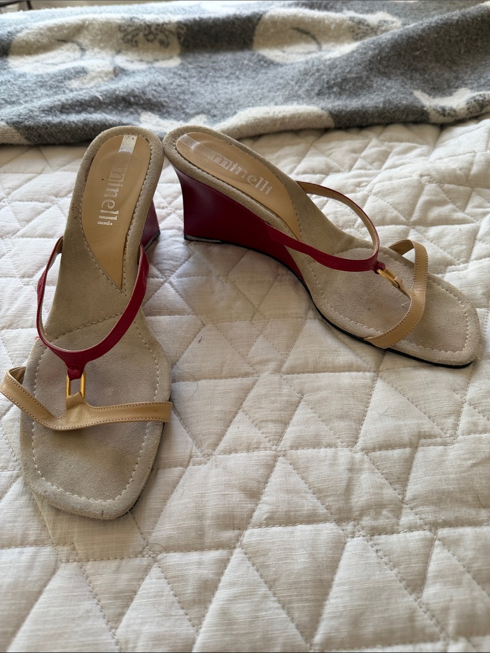 Minelli Beige and Red Strappy Heeled Sandals